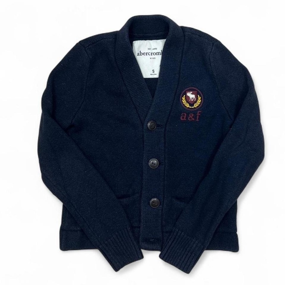 Vintage‎ Abercrombie Kids Varsity Cardigan Sweater Navy Y2K Kids Size S